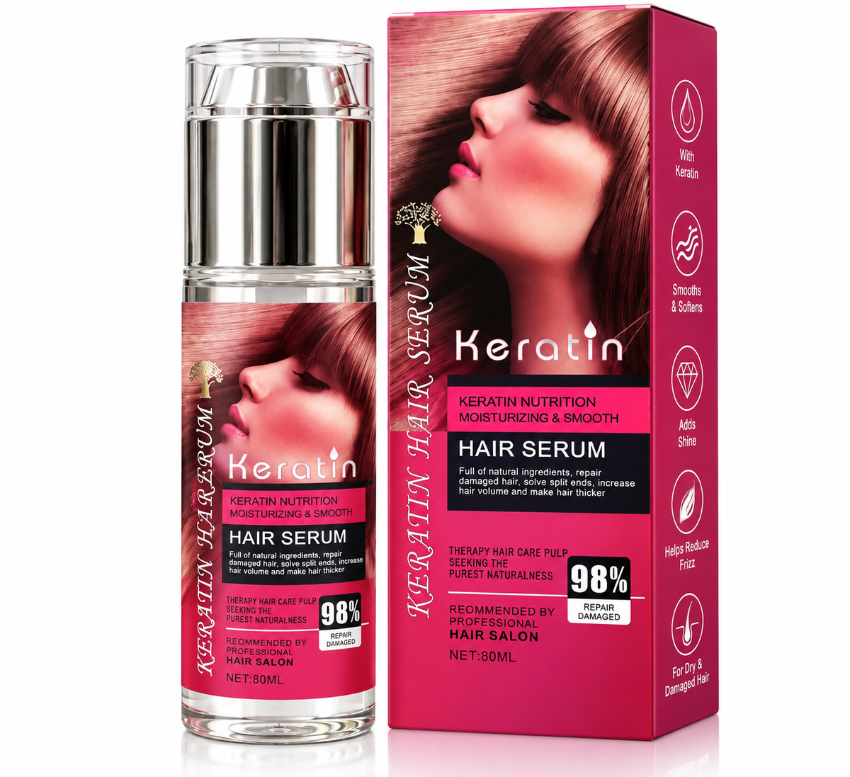 Keratin Hair Serum – Moisturising & Smoothing 80ml