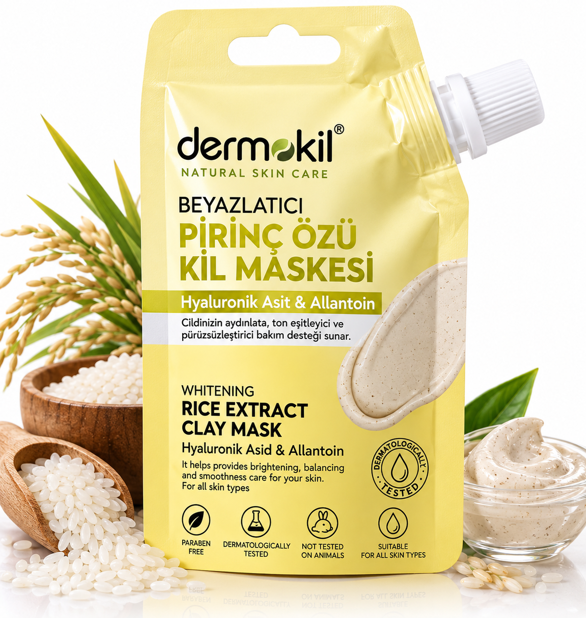 Dermokil Whitening Rice Extract Clay Mask – Hyaluronic Acid & Allantoin